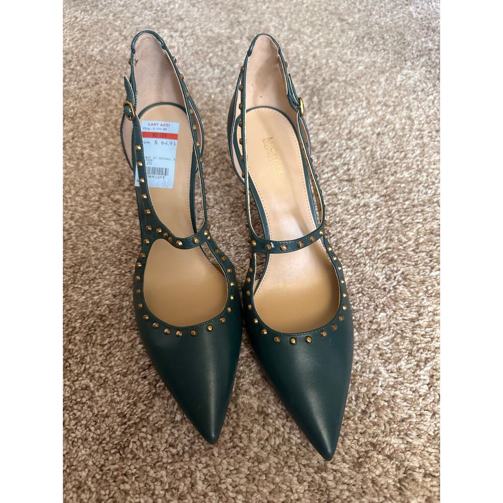 Michael Kors Forest Green Leather “Ava Studded Pump” Size 9.5 ~ New/Unworn - Picture 3 of 5